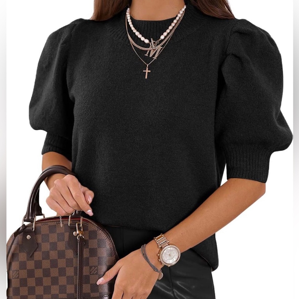 Women's Puff Short Sleeve Sweaters 2024 Fashion Spring Tops Pullover Shirt